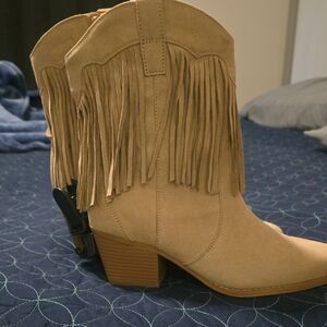 Time and Tru Beige Fringe Ankle Booties